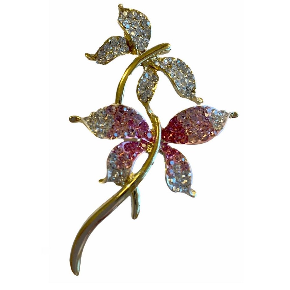 Elegant Pink Butterfly Lapel Pin Brooch with Bling